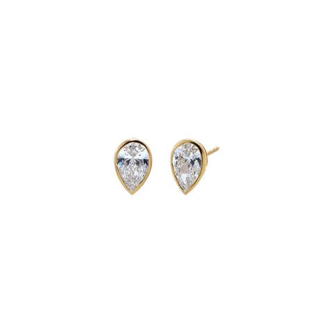 Lab Grown Diamond Pear Bezel Stud Earring 14K