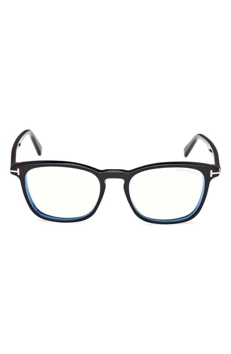 TOM FORD 52mm Square Optical Glasses, Main, color, Black Eco / T Logo