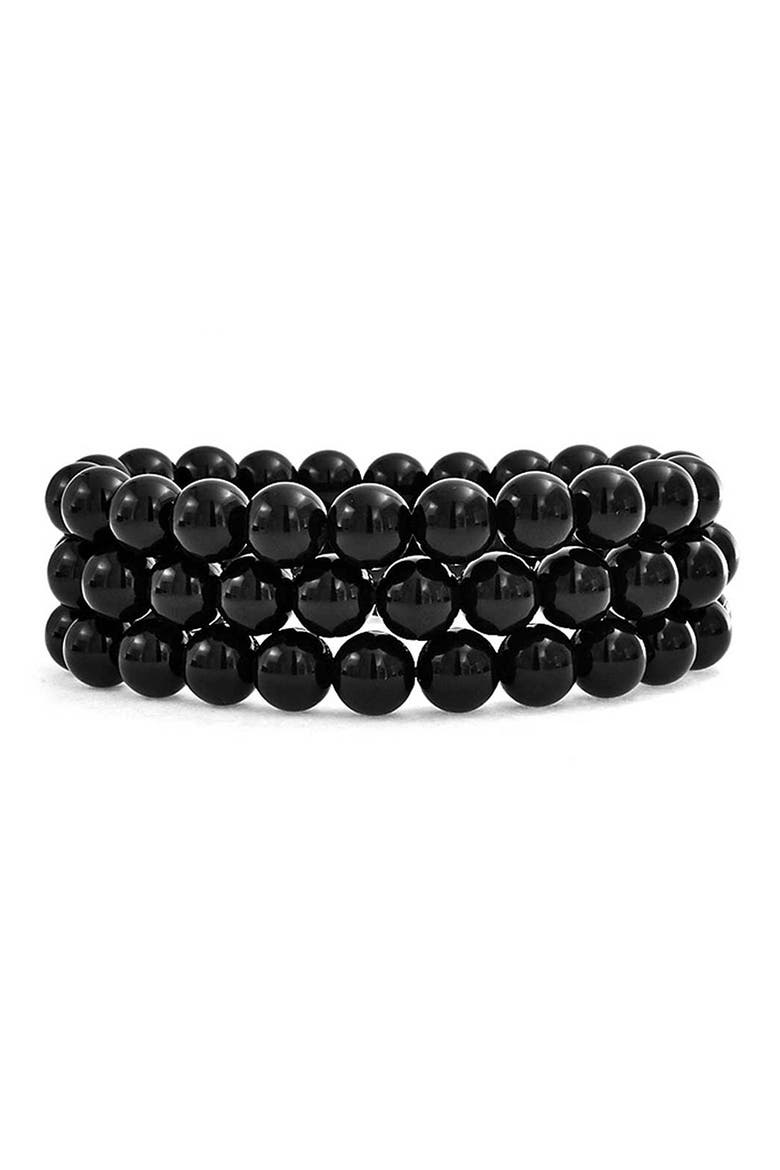 Set of 3 Onyx Bead Multi Strand Stretch Bracelet, Main, color, BLACK
