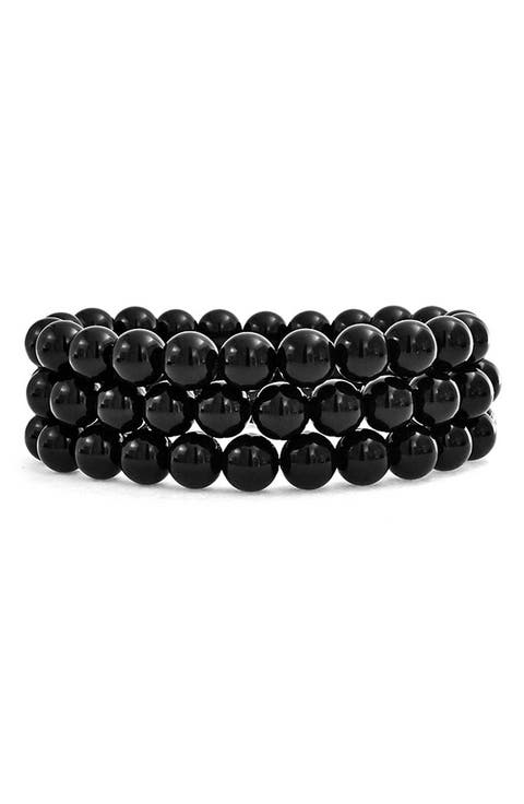 Set of 3 Onyx Bead Multi Strand Stretch Bracelet
