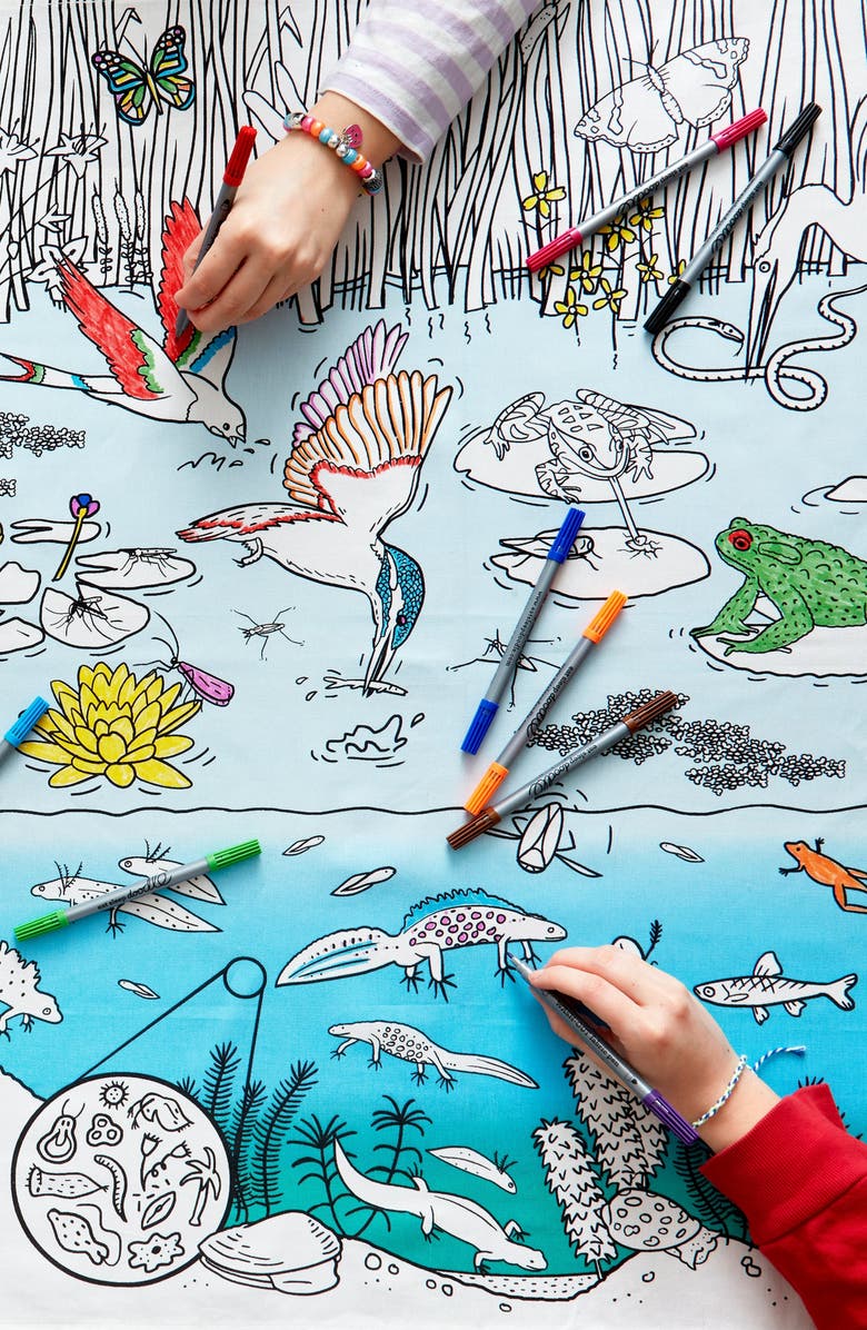Eat Sleep Doodle Nature & Wildlife Pond Adventure Tablecloth, Alternate, color, Pond Adventure