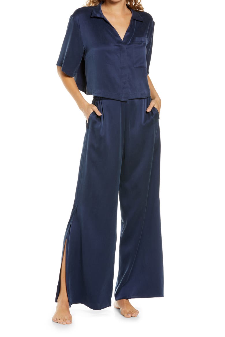Washable High Waist Silk Pajamas, Main, color, DEEP BLUE
