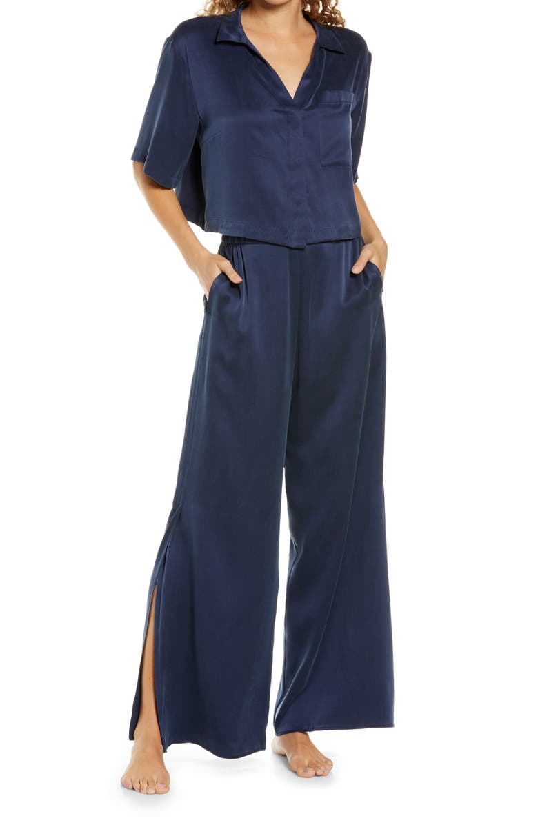 Lunya Washable High Waist Silk Pajamas, Main, color, Deep Blue