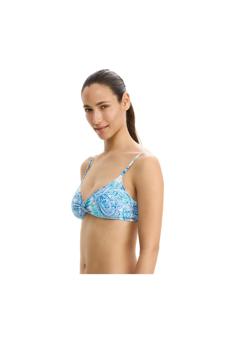 Boho Bloom V-Neck Knot Bikini Top, Alternate, color, Blue-Multi