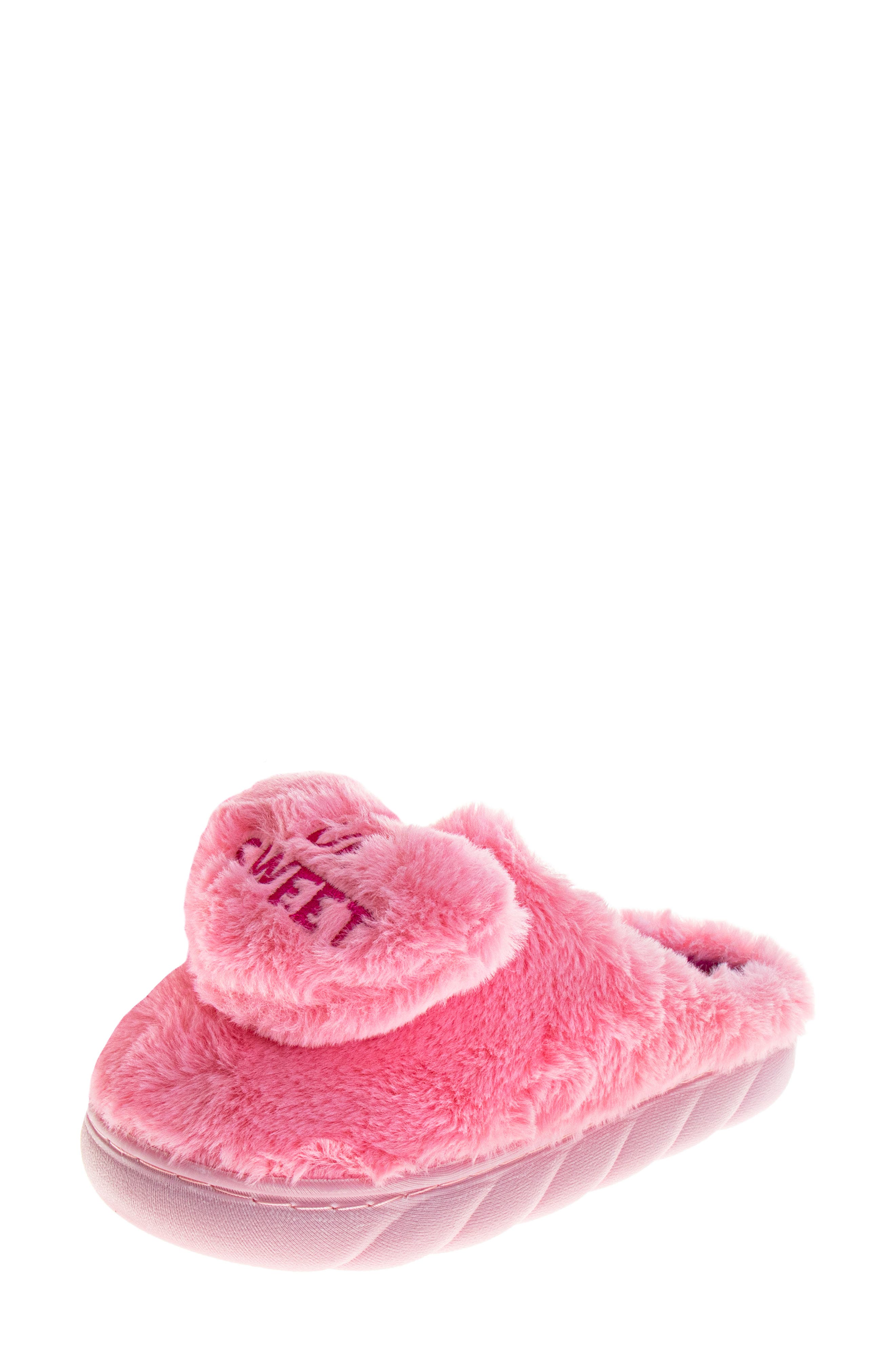 JOSMO Kids' Sweethearts Conversation Heart Faux Fur Slipper, Alternate, color, Pink