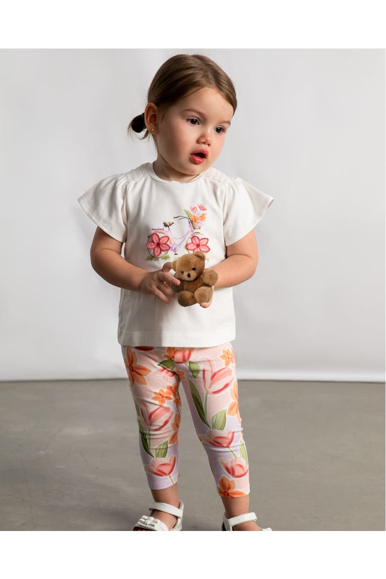 Graphic Top and Floral Legging Set, Alternate, color, White