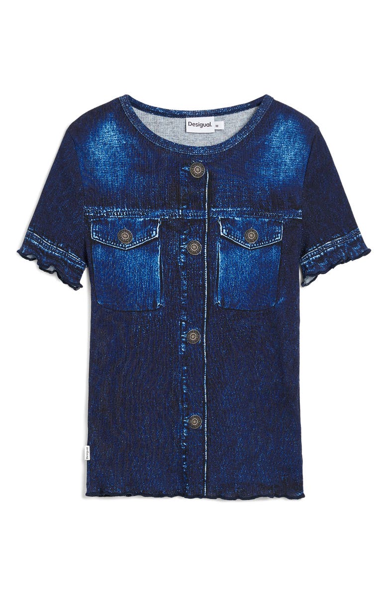 Desigual Denim Print Crop T-Shirt, Alternate, color,