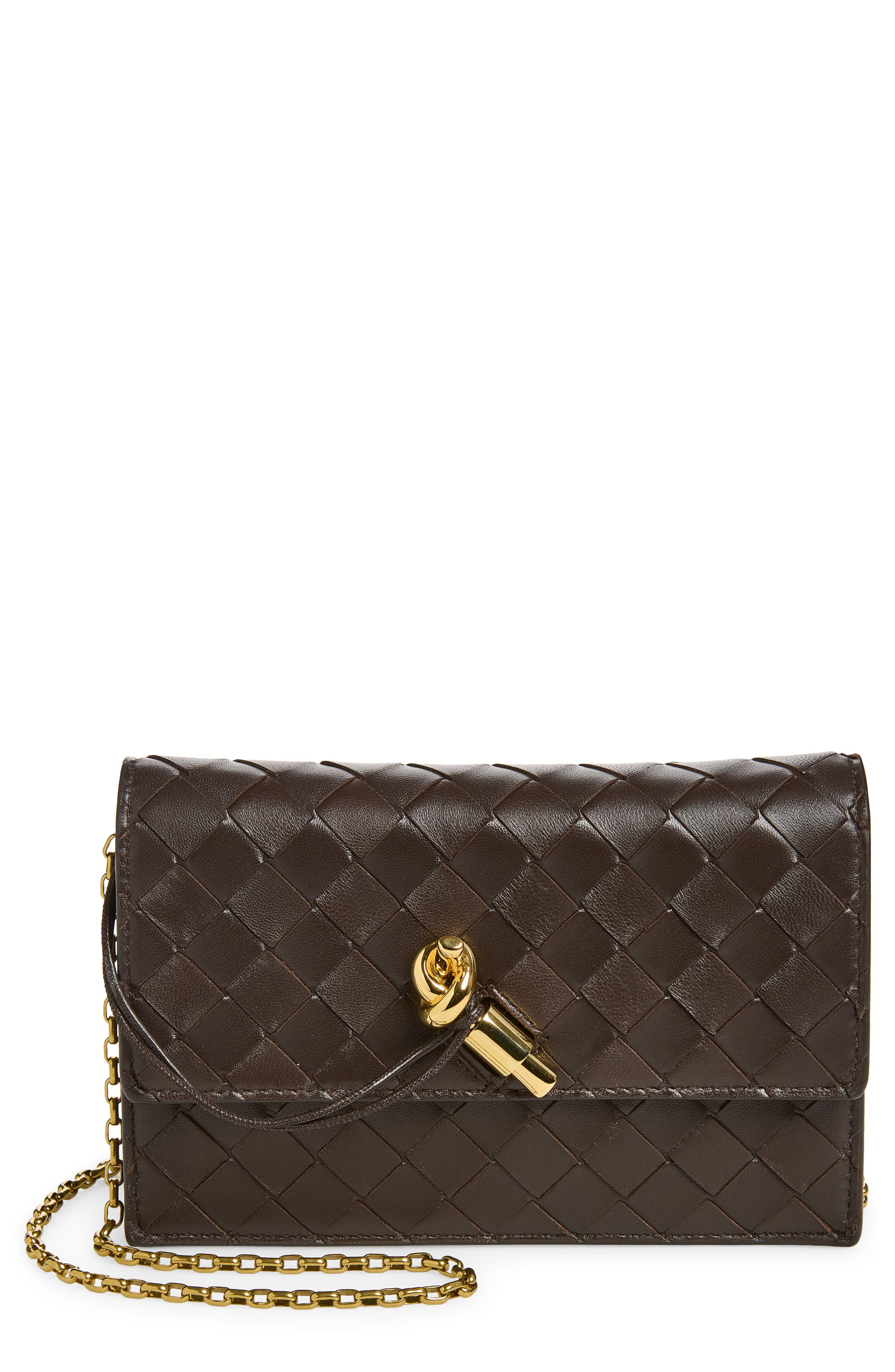 Slim Andiamo Intrecciato Lambskin Crossbody Wallet, Main, color, FONDANT BRASS