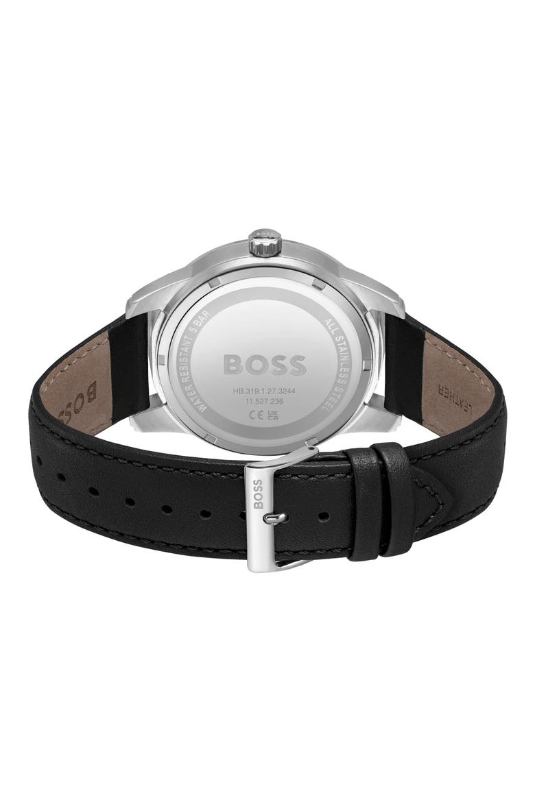 Sophio Multifunction Leather Strap Watch, 42mm, Alternate, color, BLACK DIAL