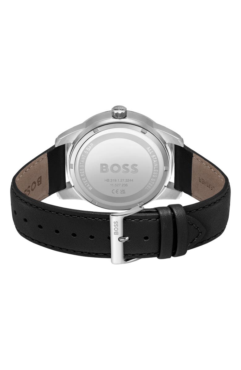 BOSS Sophio Multifunction Leather Strap Watch, 42mm, Alternate, color, Black Dial