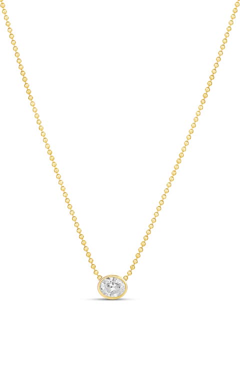 14k Gold Plated Oval Pendant Necklace