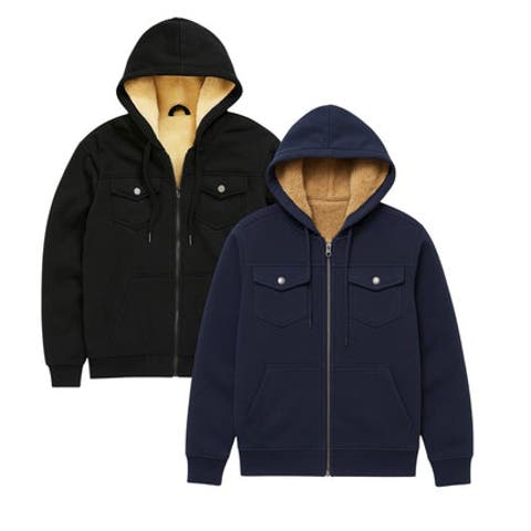 2 Pack Mens Heavyweight Fur Lined Zip Hoodie Jacket