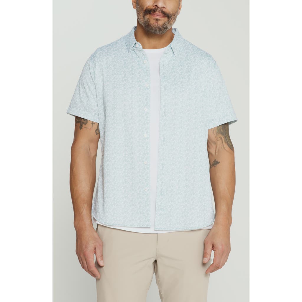 7 Diamonds The Wes Abstract Leaf Print Short Sleeve Stretch Button-up Shirt In Green