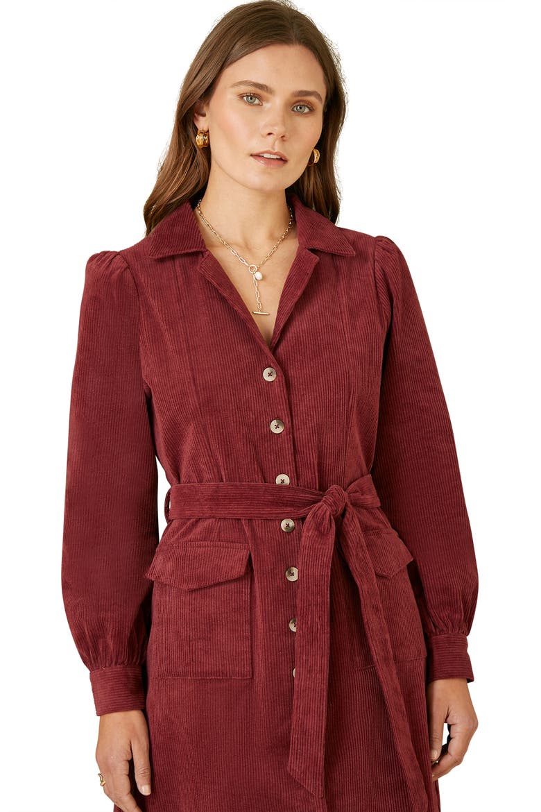 Cord Midi Shirt Dress, Alternate, color, Burgundy