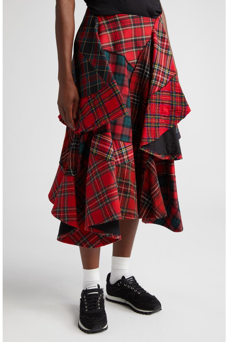Mixed Tartan Wool Blend Skirt, Alternate, color, RED