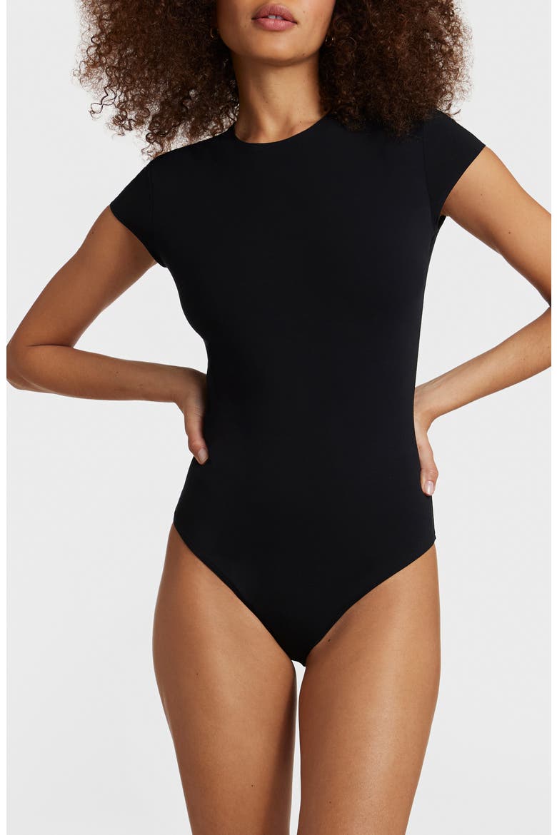 Butter Luxe Cap Sleeve Bodysuit, Main, color, BLACK