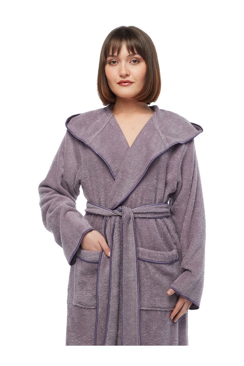 Aura Women's Ankle Length Long Cotton Robe with Hood, Alternate, color, Grape
