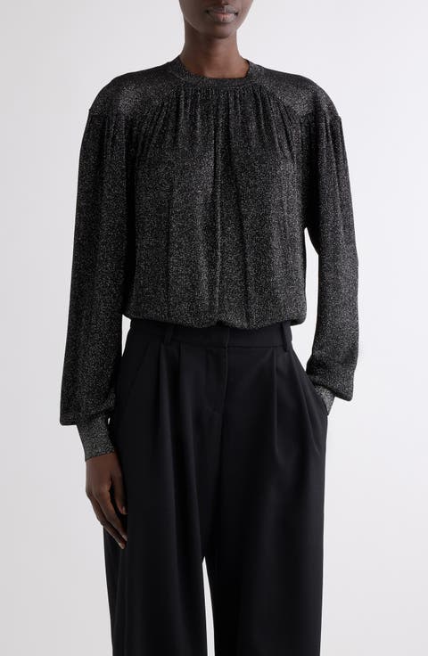 Enza Metallic Gathered Long Sleeve Top