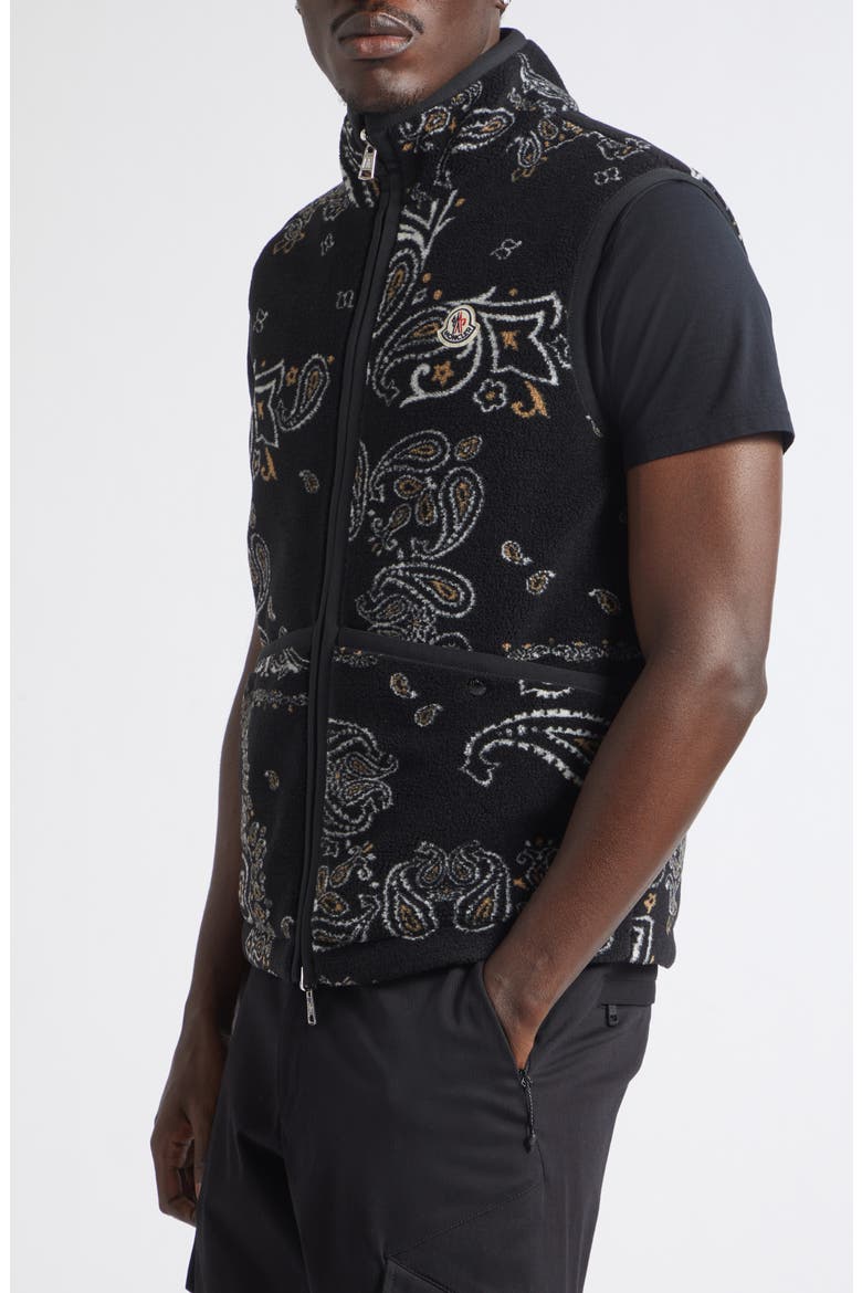 Reversible Paisley Print Fleece & Diamond Quilted Vest, Alternate, color, BLACK