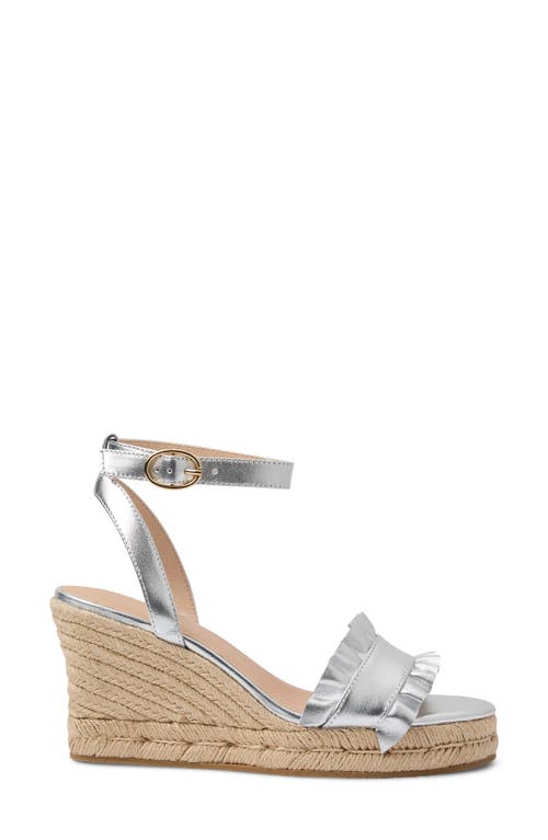 Jack Rogers Rozette Ruffle Espadrille Ankle Strap Platform Wedge Sandal In Silver