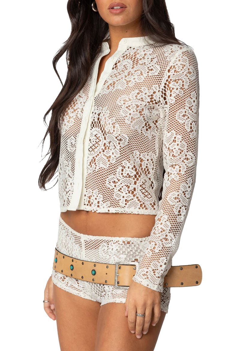 Peyson Sheer Lace Button-Up Shirt, Alternate, color, CREAM