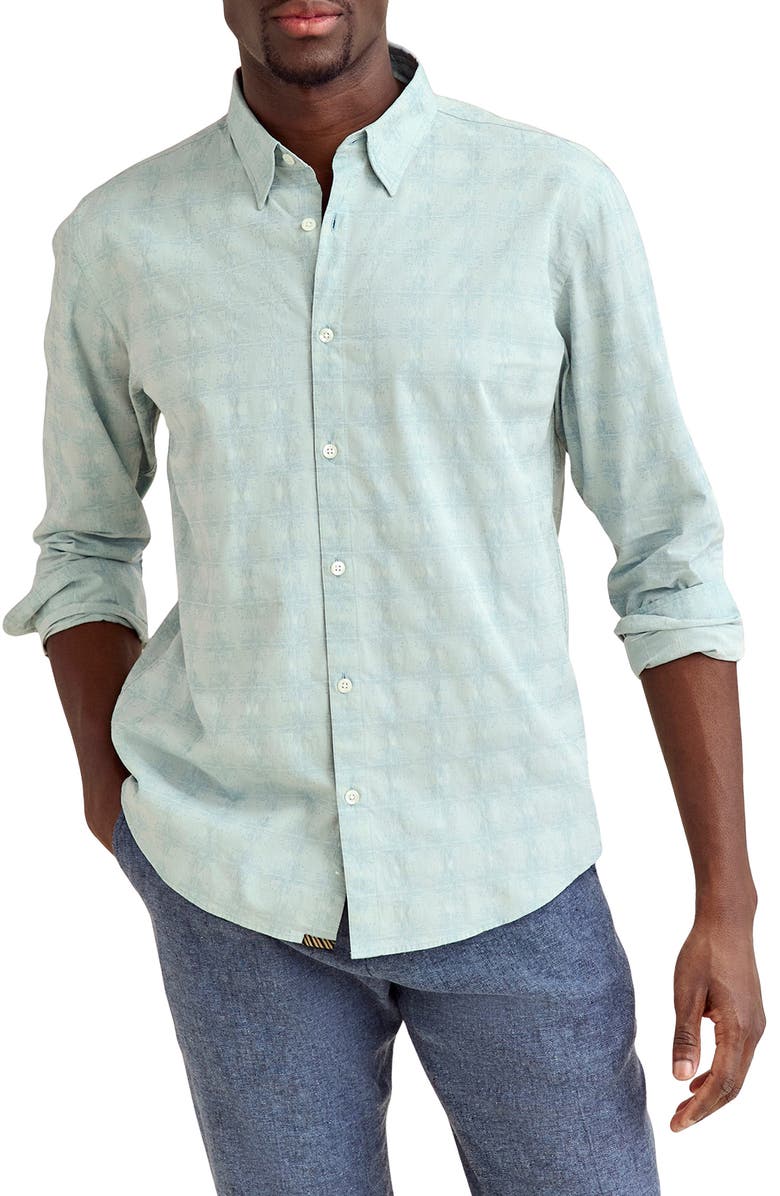 Billy Reid Mélange Tile Print Cotton Button-Up Shirt, Main, color, Steel Blue