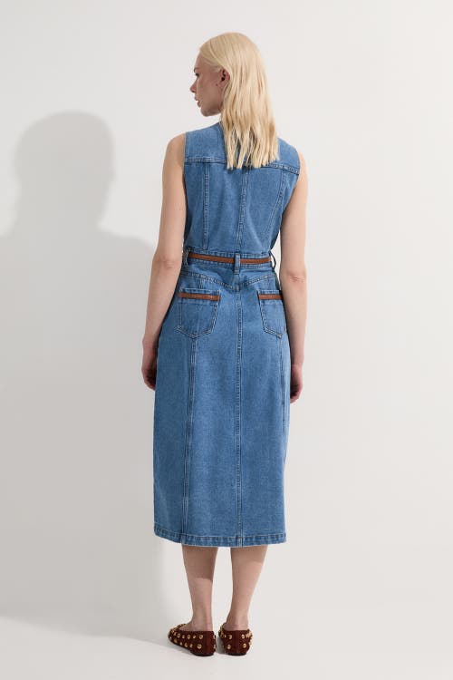 Karen Millen Petite Sleeveless Midi Denim Dress In Blue