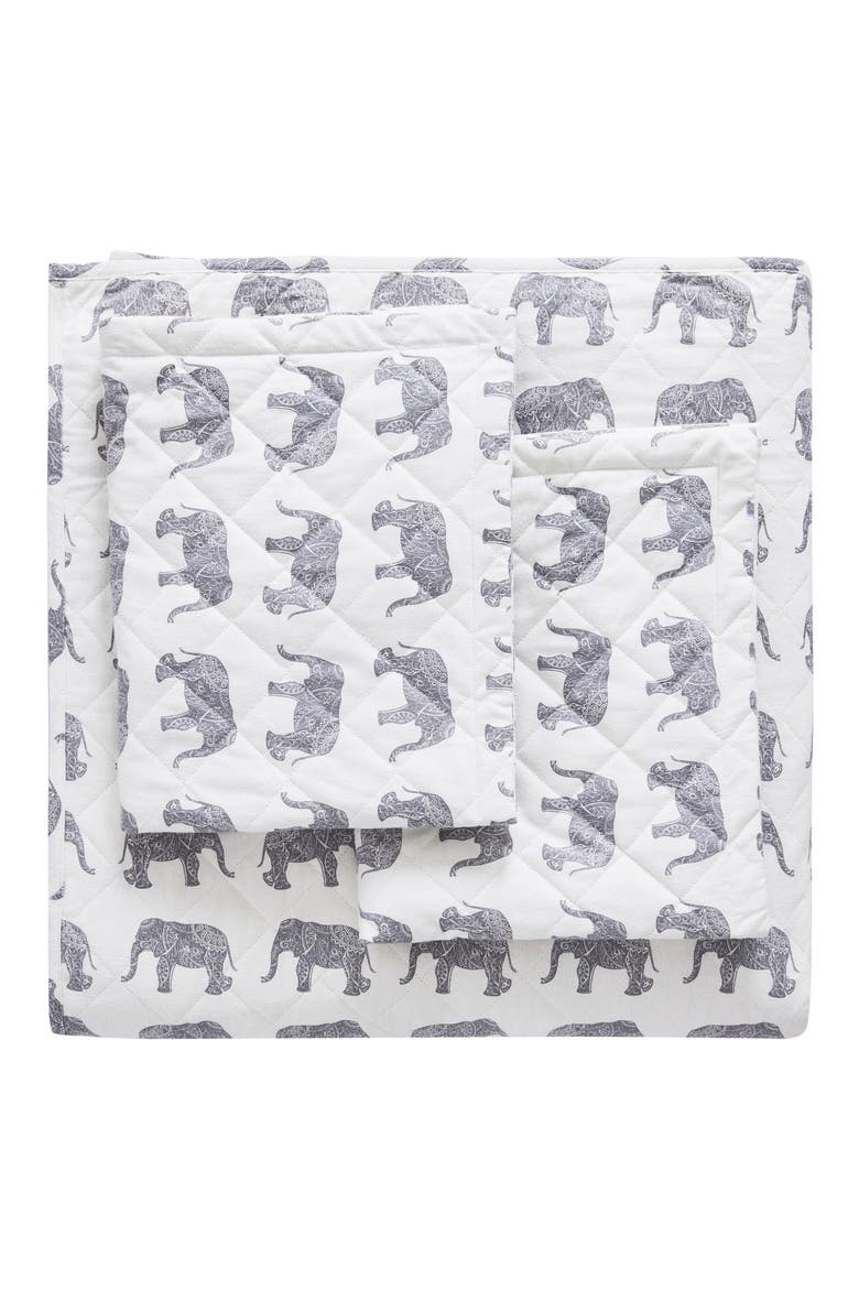 Elephant Flannel Quilt Set, Main, color, GREY