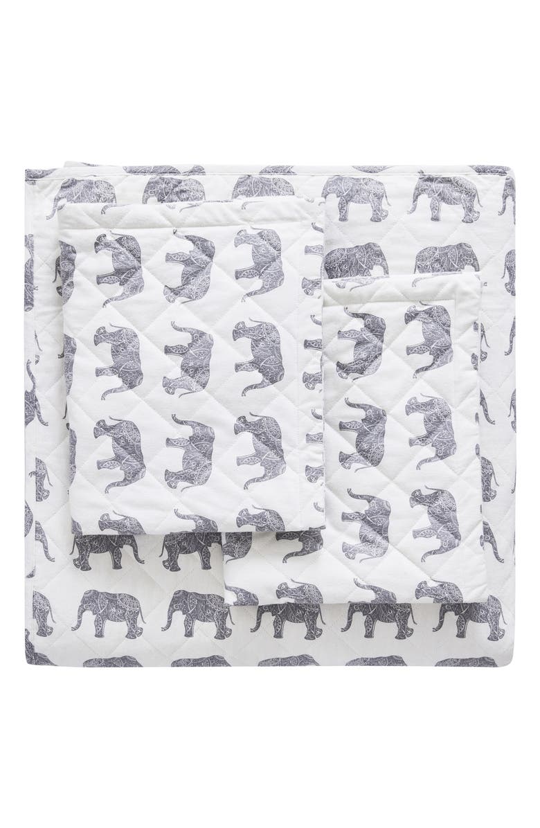 MELANGE HOME Elephant Flannel Quilt Set, Main, color, Grey