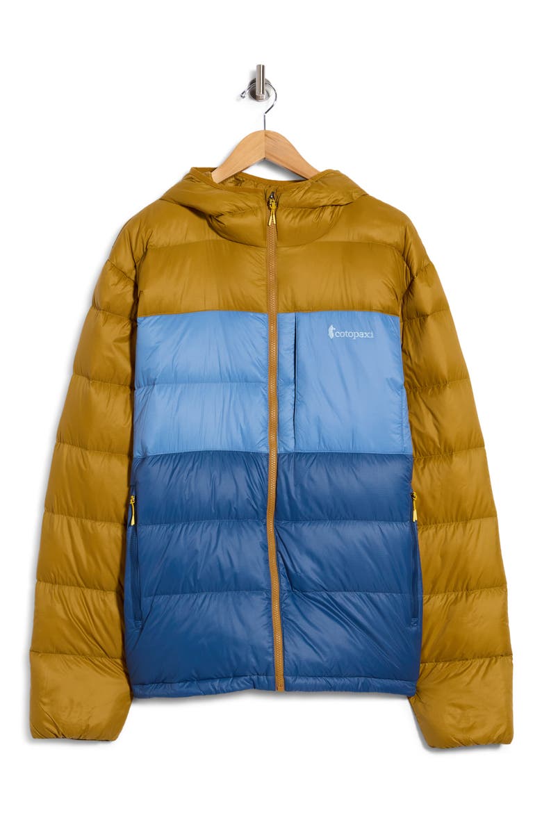 Fuego Max Down Hooded Jacket, Main, color, BRONZE AND DEEP SEA