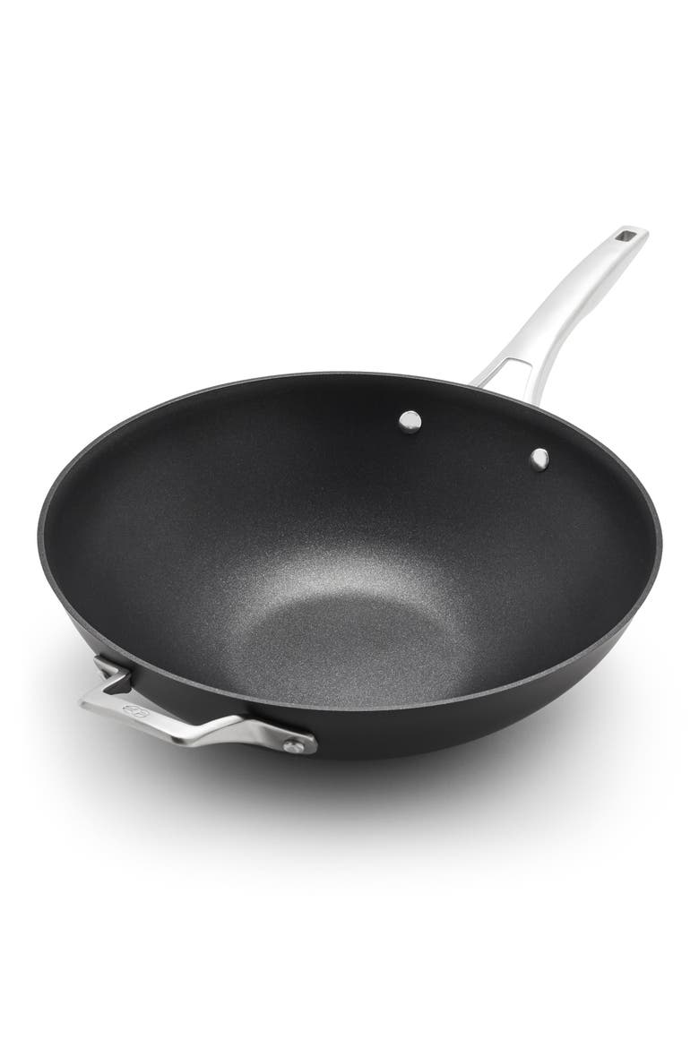 Premier Hard Anodized Nonstick 13-Inch Flat Wok, Main, color, BLACK