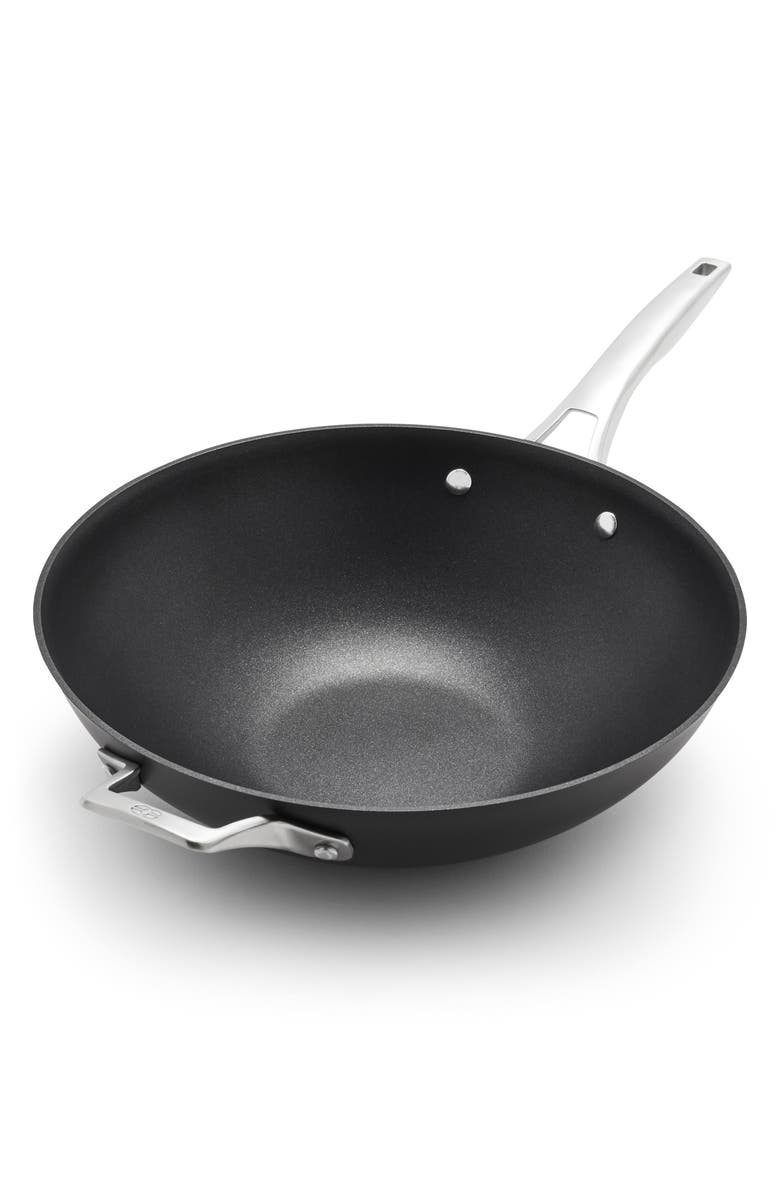 CALPHALON Premier Hard Anodized Nonstick 13-Inch Flat Wok, Main, color, Black