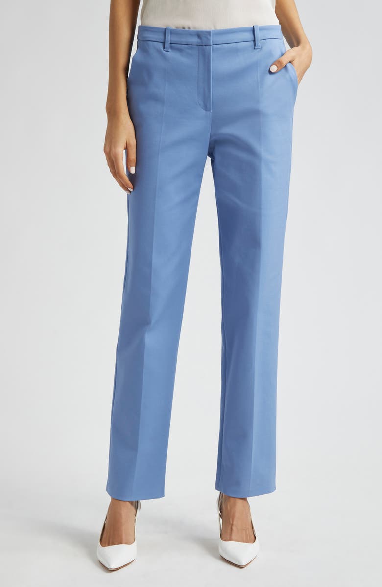 Emporio Armani Cotton Couture Straight Leg Pants, Main, color, Solid Light Blue