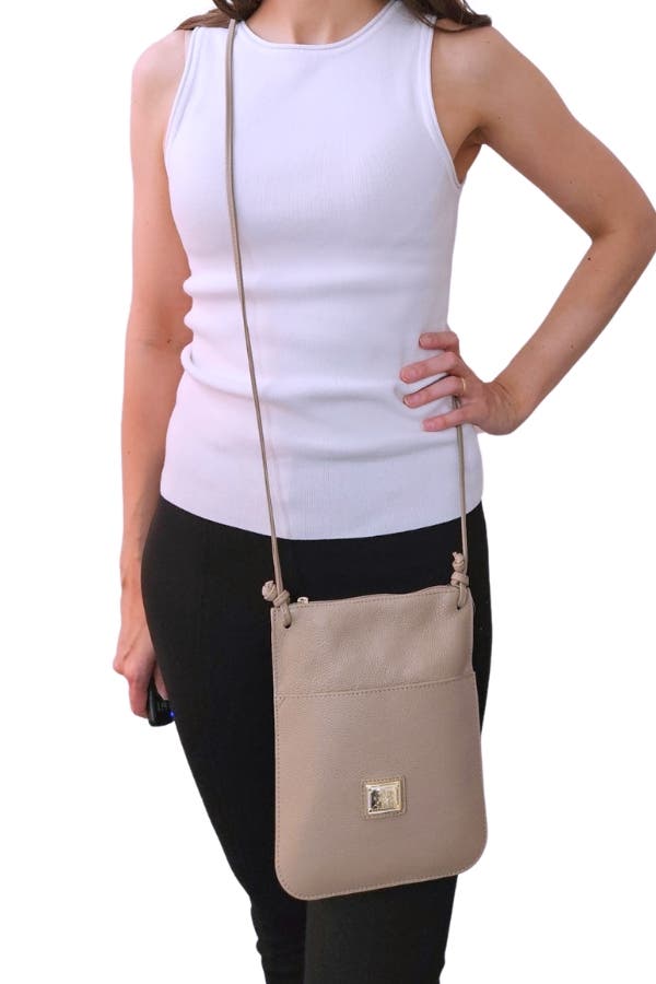 Muse 564 Pebbled Leather Small Crossbody Bag, Alternate, color, Light Sand