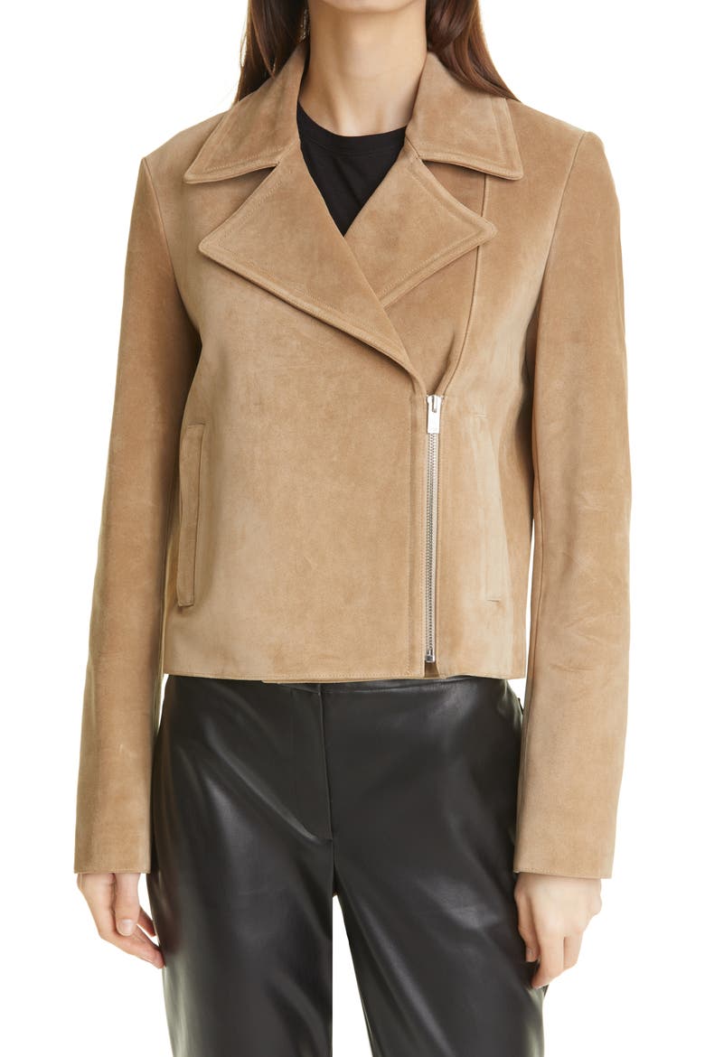 Suede Moto Jacket, Main, color, DARK SAND