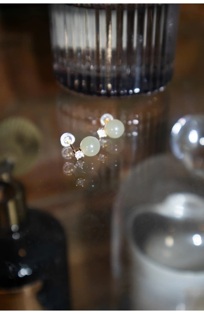 seree Esther Green jade and zircon stud earrings, Alternate, color, Light Green