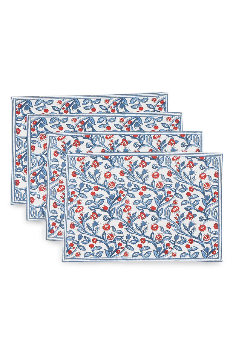 Tiramisu Set of 4 Cotton Placemats, Main, color, Blue/ Red