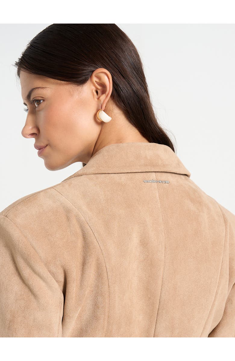 Manière De Voir Claire Suede Wide Shoulder Cinch Waist Blazer, Alternate, color, Beige