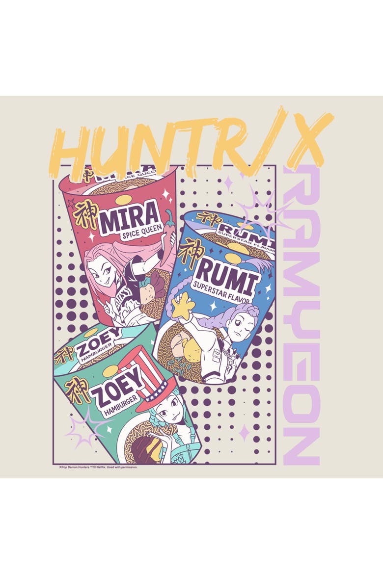 Junior's Huntrix Idols Instant Ramyeon Short Sleeve Oversized T-Shirt, Alternate, color, Egret