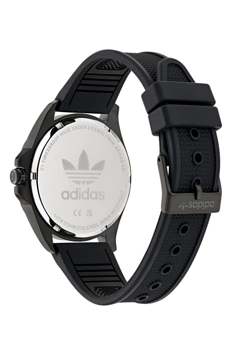 adidas AO Fashion Iconic One Black Silicone Strap Watch, 40mm, Alternate, color, Black
