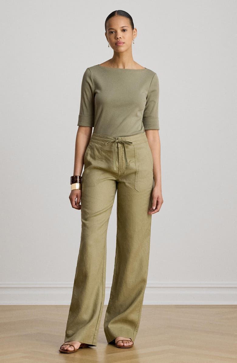 Lauren Ralph Lauren Linen Wide Leg Pants, Alternate, color, Light Agave Green