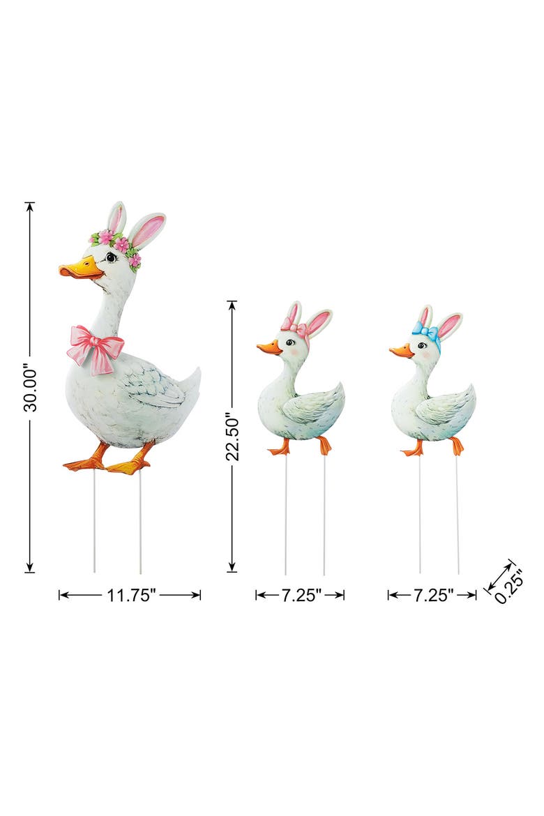 Set of 3 Easter Metal Duck Yard Stake, Alternate, color, White