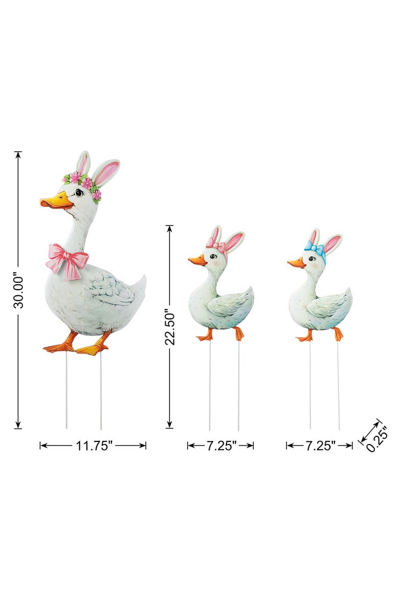 Glitzhome Set of 3 Easter Metal Duck Yard Stake, Alternate, color, White