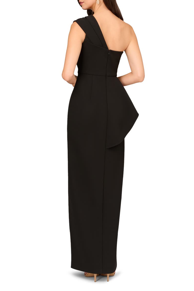 One-Shoulder Crepe Column Gown, Alternate, color, BLACK