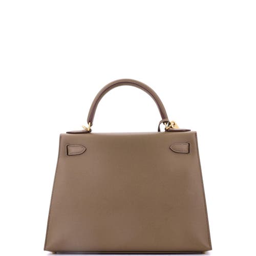 Pre-owned Hermes  Hermes Kelly Handbag Grey Clemence With Gold Hardware 28 In Brown