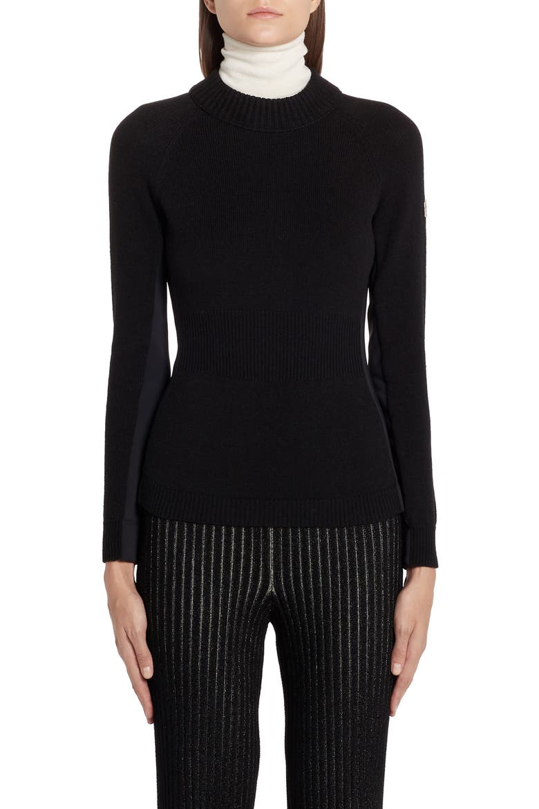Multi Contrast Wool Blend Turtleneck Sweater, Main, color, BLACK