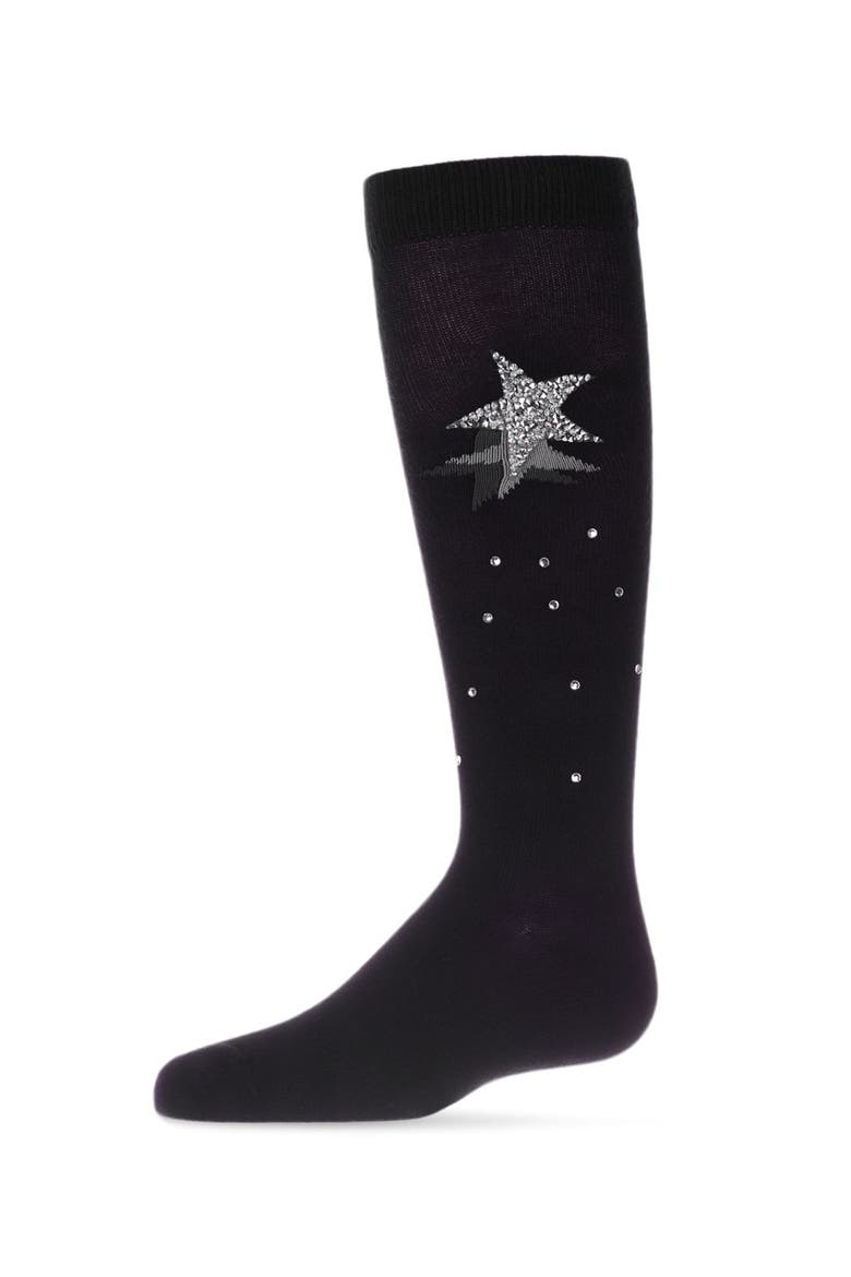 Shooting Star Sparkle Knee High Socks, Main, color, Black