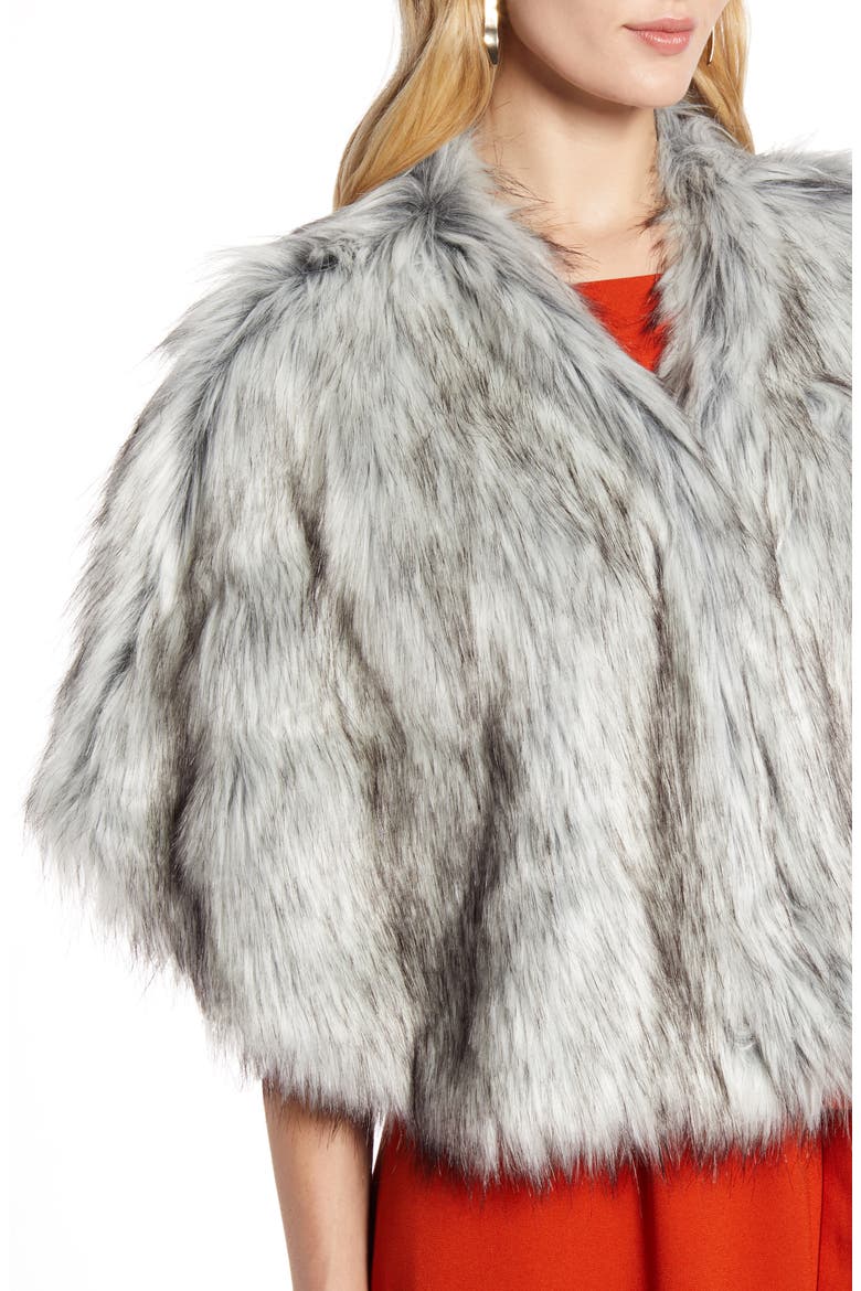 Faux Fur Capelet, Alternate, color, SILVER FOX