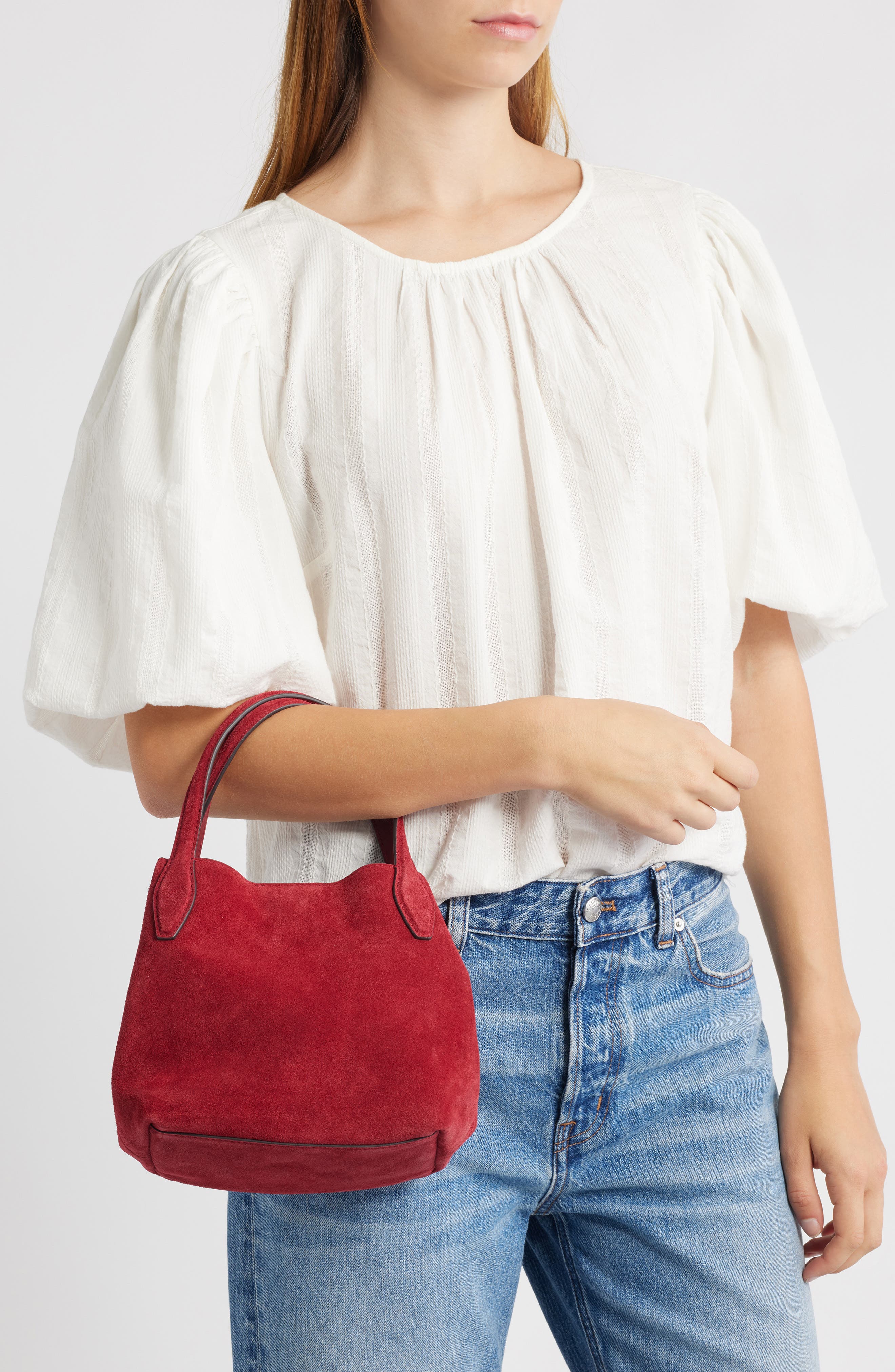 Madewell The Mini Suede Shopper Tote, Alternate, color, Wild Cranberry