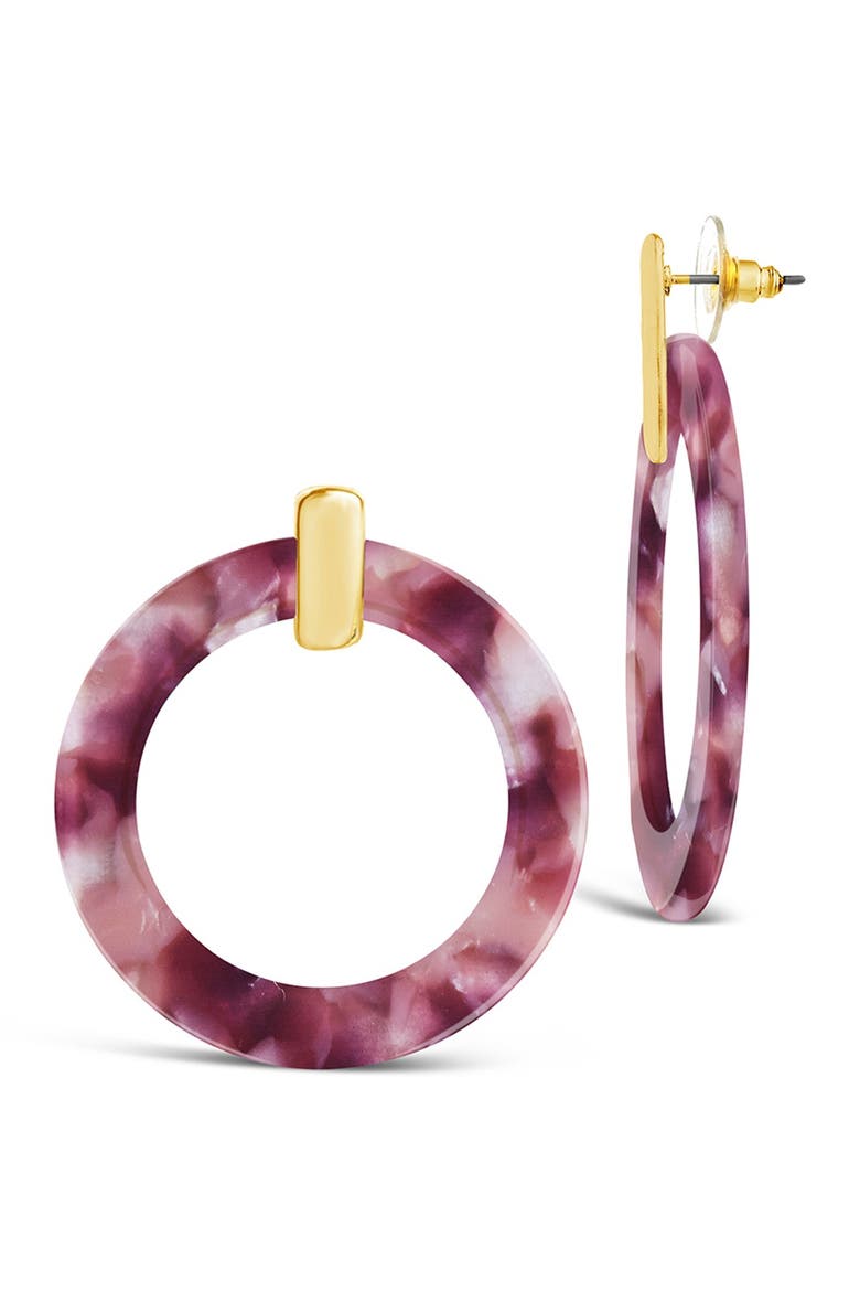 Raspberry Resin Circle Drop Earrings, Alternate, color, RED